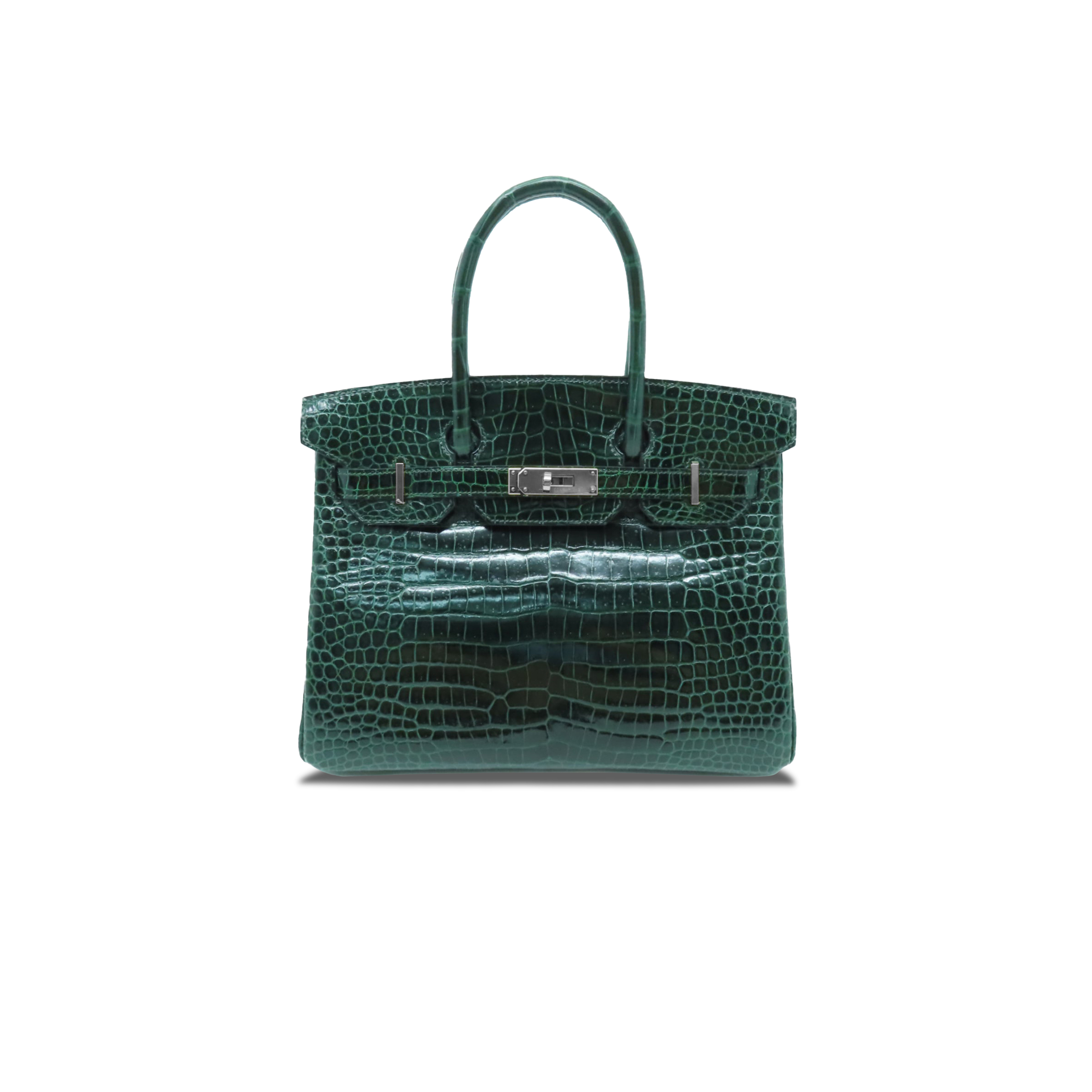 H**mes master birkin 25 crocodile leather channel green silver buckle h041354ck25 (25*20*13cm)